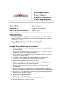 Position Description Project Engineer Electrical, Mechanical or Wind Energy Engineer  Position Title: