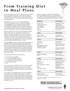 Fr o m Tr a i n i n g D i e t to Meal Plans The amount of food in your everyday meal plan varies according to your energy needs. The more you train, the more food you need for energy. By including food from all four food