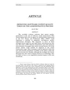 Do Not Delete[removed]:45 AM ARTICLE IMPROVING (SOFTWARE) PATENT QUALITY