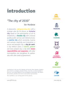 introduction “The city of 2030” GOVERNANCE  Our Manifesto