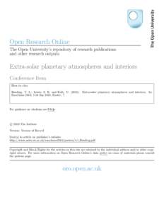 Open Research Online The Open University’s repository of research publications and other research outputs Extra-solar planetary atmospheres and interiors Conference Item