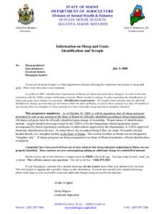 STATE OF MAINE DEPARTMENT OF AGRICULTURE Division of Animal Health & Industry 28 STATE HOUSE STATION AUGUSTA, MAINE[removed]John Elias Baldacci