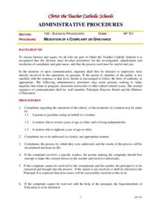 Christ the Teacher Catholic Schools ADMINISTRATIVE PROCEDURES SECTION: 100 – BUSINESS PROCEDURES