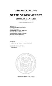 ASSEMBLY, No[removed]STATE OF NEW JERSEY 216th LEGISLATURE INTRODUCED FEBRUARY 10, 2014