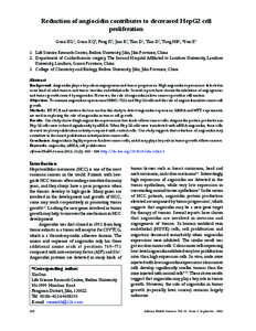 Reduction of angiocidin contributes to decreased HepG2 cell proliferation Guan XG1, Guan XQ2, Feng K3, Jian R3, Tian D1, Tian D1, Tong HB1, *Sun X1