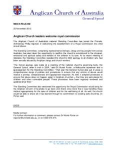 Anglican Church of Australia General Synod MEDIA RELEASE