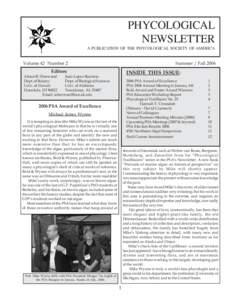 PHYCOLOGICAL NEWSLETTER A PUBLICATION OF THE PHYCOLOGICAL SOCIETY OF AMERICA Volume 42 Number 2