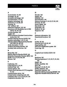 INDEX A D  Access barrier 15, 163