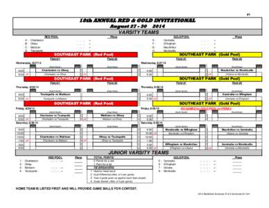 #1  18th ANNUAL RED & GOLD INVITATIONAL August[removed]VARSITY TEAMS RED POOL