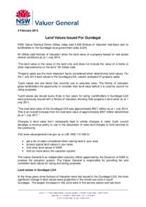 1 July 2014 Land values issued for Gundagai