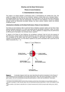 Bioalloy and the Body Performance: Planes of (non) Existence S. Chandrasekaran & Gary Cass This project is an alliance between a performance artist S. Chandrasekaran and scientist Gary Cass. The project will engage with 