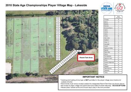 2010 State Age Championships Player Village Map - Lakeside  Team Allocation  25
