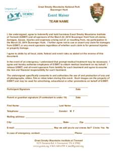 Legacy of  Great Smoky Mountains National Park Scavenger Hunt  Event Waiver
