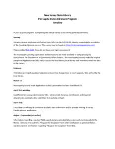 New Jersey State Library Per Capita State Aid Grant Program Timeline PCSA is a grant program. Completing the annual survey is one of the grant requirements. January