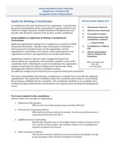 Armstrong Atlantic State University  Department of Student Life  Recognized Student Organizations     Guide for Writing a Constitution  