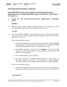 Multi-Institutional Disposition Authorities 4.10 APPENDIX I: Terms and Conditions for the Disposal of Surplus Publications in Government Institutions subject to the Library and Archives of Canada Act A.