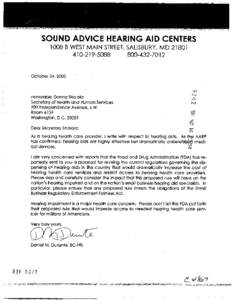 SOUND ADVICE HEARING AID CENTERS 1008 B WEST MAIN STREET,SALISBURY, MD[removed]1O[removed][removed]October