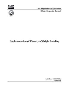 U.S. Department of Agriculture Office of Inspector General Implementation of Country of Origin Labeling  Audit Report[removed]Hy