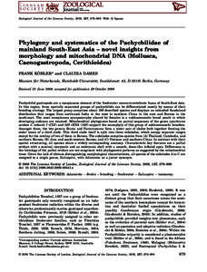 Zoological Journal of the Linnean Society, 2009, 157, 679–699. With 12 figures  Phylogeny and systematics of the Pachychilidae of mainland South-East Asia – novel insights from morphology and mitochondrial DNA (Mollu