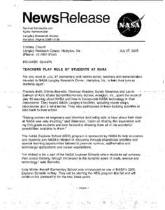 News Release National Aeronautics and Space Administration Langley Research Center Hampton, Virginia[removed]