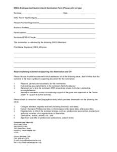 EWCA Distinguished Alumni Award Nomination Form (Please print or type)