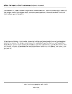 About the Impact of Hurricane Georges by Natalie Woodward ________________________________________________________________________________________ On September 22, 1998, Hurricane Georges hit the Dominican Republic. The 