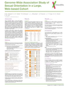 Genome-Wide Association Study of Sexual Orientation in a Large, Web-based Cohort E.M. Drabant1, A. K. Kiefer1, N. Eriksson1, J. L. Mountain1, U. Francke1, J. Y. Tung1, D. A. Hinds1, C. B. Do1! 123andMe,	
  Inc,	
  Moun