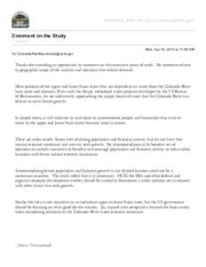 BasinStudy, BOR LCR <prj-lcr-basinstudy@usbr.gov>  Comment on the Study 1 message Mon, Apr 15, 2013 at 11:06 AM To: ColoradoRiverBasinstudy@usbr.gov