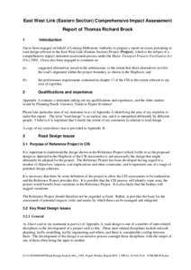 East West Link (Eastern Section) Comprehensive Impact Assessment Report of Thomas Richard Brock 1 Introduction