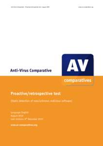 Anti‐Virus Comparative ‐ Proactive/retrospective test – August 2010   www.av‐comparatives.org  Anti-Virus Comparative