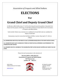 Association of Iroquois and Allied Indians  ELECTIONS For  Grand Chief and Deputy Grand Chief