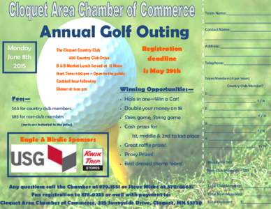 Team Name:______________________  Annual Golf Outing Monday June 8th 2015