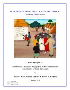 Institutional Choice and Recognition in the Formation and Consolidation of Local Democracy