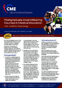 CME  Centre for Medical Education Postgraduate Award Bearing Courses in Medical Education