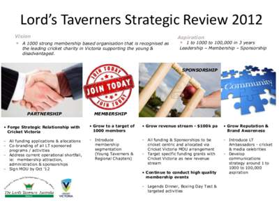 Lord’s Taverners Strategic Review 2012 Vision •  Aspiration