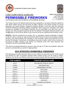 Code Compliance Guideline: 2014 Permissible Fireworks  Fairfax County, VA A publication of Fairfax County, Virginia