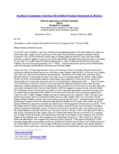 Southern Campaigns American Revolution Pension Statements & Rosters Pension Application of William Campbell W9774 Elizabeth B. Campbell Transcribed and Annotated by R. Neil Vance [Original spelling and punctuation retain