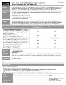 FACTS  Rev. July 2010 WHAT DOES KEYSTONE FEDERAL CREDIT UNION DO WITH YOUR PERSONAL INFORMATION?