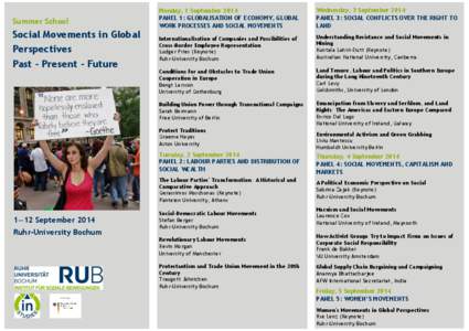 Summer School  Social Movements in Global Perspectives Past – Present – Future