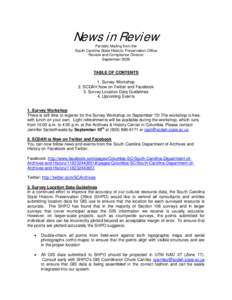 News in Review Periodic Mailing from the South Carolina State Historic Preservation Office Review and Compliance Division September 2009