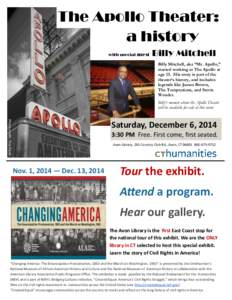 The Apollo Theater: a history with special guest Billy Mitchell Billy Mitchell, aka “Mr. Apollo,”