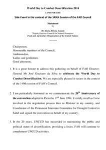 World Day to Combat Desertification 2014 LAND FOR LIFE Side Event in the context of the 149th Session of the FAO Council Statement by