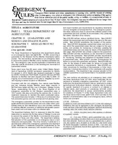 TITLE 4. AGRICULTURE  PART 1. TEXAS DEPARTMENT OF AGRICULTURE CHAPTER 19. QUARANTINES AND NOXIOUS AND INVASIVE PLANTS