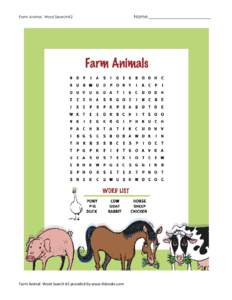 Farm Animal Word Search #2