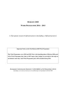 EN  HORIZON 2020 WORK PROGRAMME 2014 – European research infrastructures (including e-Infrastructures)