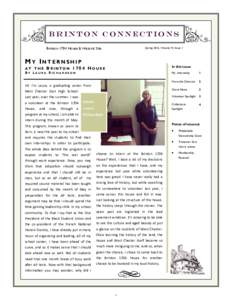 Brinton Connections Spring 2016, Volume IV, Issue 1 Brinton 1704 House & Historic Site  MY INTERNSHIP