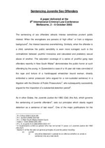 Sentencing Juvenile Sex Offenders - 8th International Criminal Law Conference 2-6 October 2002