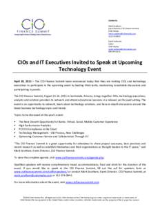 Contacts: Mark Southam Event Director, CIO Finance Summit CDM Media