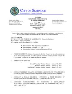 CITY OF SEMINOLE Achieving Service Through Dedication Mayor Leslie Waters Vice Mayor Thom Barnhorn Councilor Chris Burke