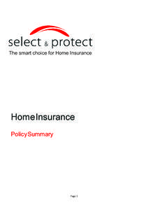 The smart choice for Home Insurance  Home Insurance Policy Summary  Page 1